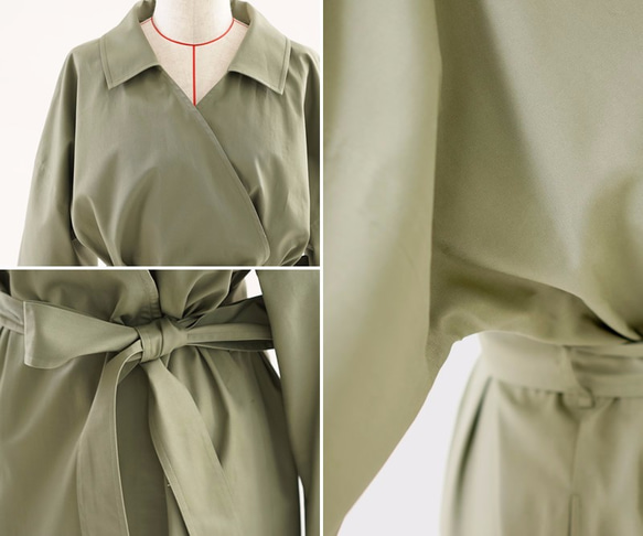 [Wafu] &lt;織物設計試驗配件&gt;絲光棉外套格里斯石桃有領/加蘭綠色A5-7 第9張的照片