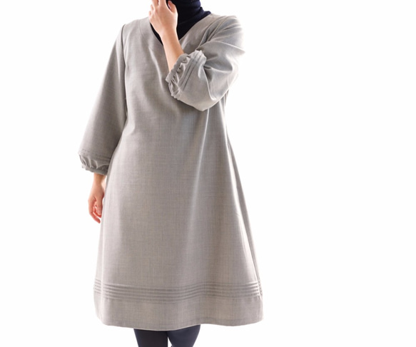 [Wafu]銷掖套筒柔滑羊毛羊毛連衣裙V領/灰色a79-1 第1張的照片