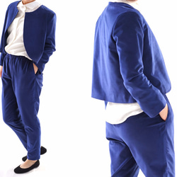 [Wafu]平絨圓領短上衣夾克銅氨纖維襯裡/藍色b5-24 第3張的照片