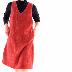 [Wafu]內襯拉絲軟花呢羊毛之前拉鍊羊毛跳線裙V領/紅色系統a28-33 第1張的照片