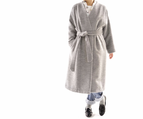 [Wafu] &lt;限於試驗配件&gt;羊毛袍外套長的長度沒有色落肩1.2㌔/灰色b22-32 第4張的照片