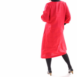 【Wafu】亞麻連身裙蓬鬆袖V領A字連衣裙Mimore長度/胭脂a77-4 第3張的照片