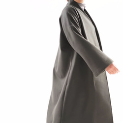 [Wafu]重量級羊毛外衣高領鐘套筒無彩色塗覆長度長的羊毛長袍/橄欖灰色B 第6張的照片