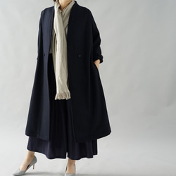 【Wafu】厚羊毛100％melton大衣男女通用連衣裙組合高領無色大衣長款/深藍色b22-40 第1張的照片