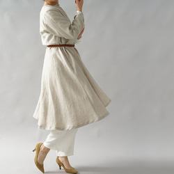 【wafu】中厚 リネンワンピース フレアースカート ドレス 袖スリット 前開き/亜麻ナチュラル a019b-amn2 6枚目の画像