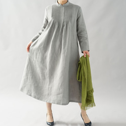 [wafu] 中厚亞麻洋裝 細褶立領 歐式經典/灰色 a081b-gry2 第3張的照片