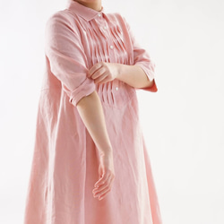 中厚亞麻連衣裙針腳褶皺連衣裙/玫瑰色Somon A081C-RSM2 第4張的照片