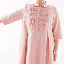 中厚亞麻連衣裙針腳褶皺連衣裙/玫瑰色Somon A081C-RSM2 第6張的照片