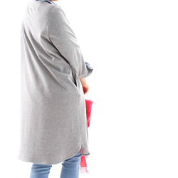 [Wafu] &lt;一月至31天&gt; 100％棉針織裙Susomaru V領套筒狹縫/灰色A4-1 第4張的照片