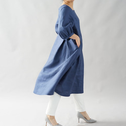 【wafu】中厚 リネンワンピース スクエアネック ドレス / ブルー マリーヌ a039d-bum2 3枚目の画像