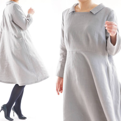 [Wafu] &lt;試驗配件&gt;暖亞麻裙腰部飛鏢耀斑連衣裙/灰色a55-16 第2張的照片