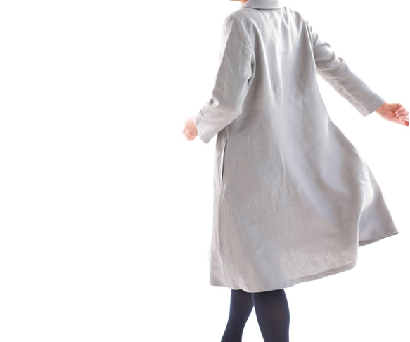 [Wafu] &lt;試驗配件&gt;暖亞麻裙腰部飛鏢耀斑連衣裙/灰色a55-16 第3張的照片