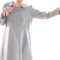 [Wafu] &lt;試驗配件&gt;暖亞麻裙腰部飛鏢耀斑連衣裙/灰色a55-16 第5張的照片