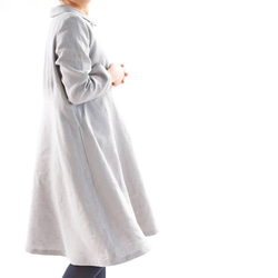 [Wafu] &lt;試驗配件&gt;暖亞麻裙腰部飛鏢耀斑連衣裙/灰色a55-16 第6張的照片