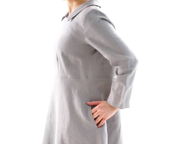 [Wafu] &lt;試驗配件&gt;暖亞麻裙腰部飛鏢耀斑連衣裙/灰色a55-16 第7張的照片