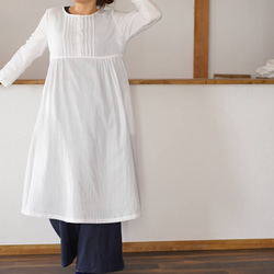 棉質W紗布一體式連衣裙/白色A081G-WHT2 第4張的照片