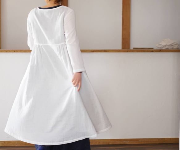 棉質W紗布一體式連衣裙/白色A081G-WHT2 第6張的照片