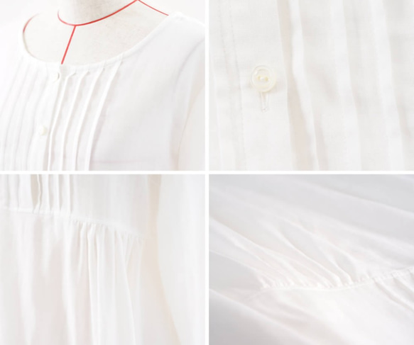 棉質W紗布一體式連衣裙/白色A081G-WHT2 第9張的照片