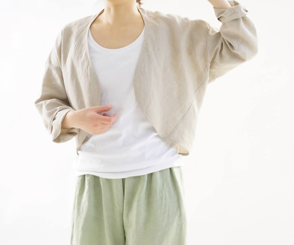 【Wafu】中厚亞麻Margaret Bolero Tops Topper Cardigan / Flax Natural h0 第1張的照片