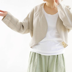 【Wafu】中厚亞麻Margaret Bolero Tops Topper Cardigan / Flax Natural h0 第6張的照片