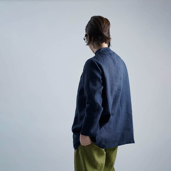 [Wafu] Linen Top Pin Tuck Bottleneck / 海軍藍 t006a-neb2 第3張的照片