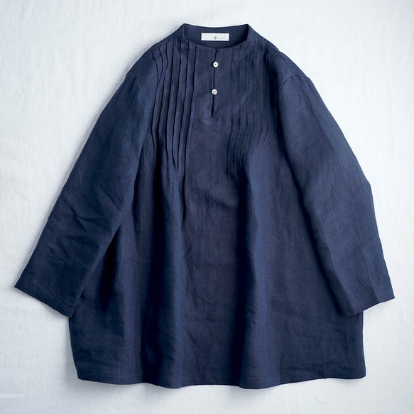 [Wafu] Linen Top Pin Tuck Bottleneck / 海軍藍 t006a-neb2 第9張的照片