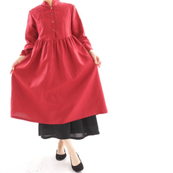 中厚的亞麻連衣裙披肩領聚攏mimore長度/寶石紅A019C-RRE2 第5張的照片