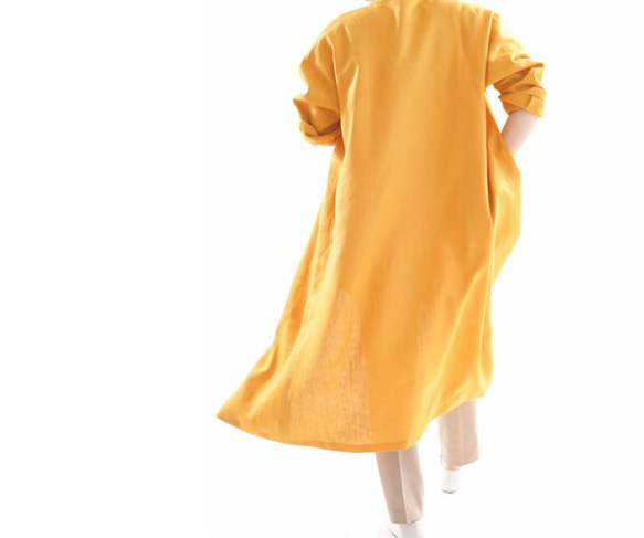 【預約銷售】【沃府】&lt;試用品&gt;亞麻長袍/印度黃b14-10 第4張的照片