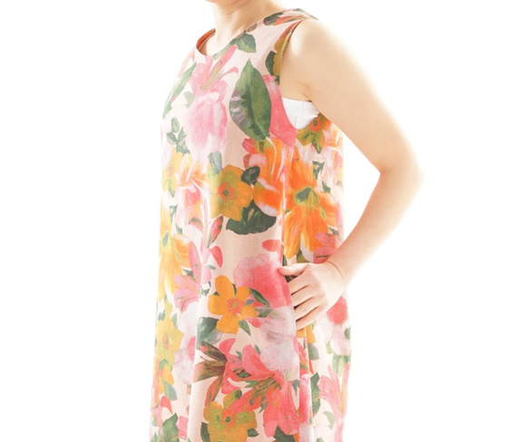 [Wafu] 100％亞麻A線連衣裙意大利設計日本女僕/粉紅橙色A069B-POR2 第7張的照片