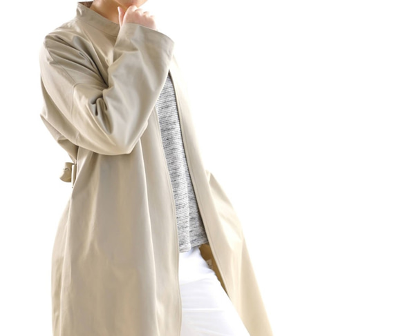 [Wafu] &lt;試驗配件&gt;彈簧塗層立領彈簧外套長大衣/絲毛米色b23-32 第6張的照片