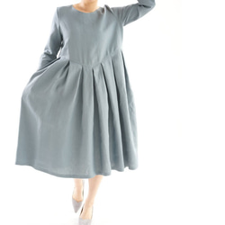 【Wafu】中號亞麻單件褶裙裙半袖模仿長度/ Etain Blue a013a-ebn2 第6張的照片