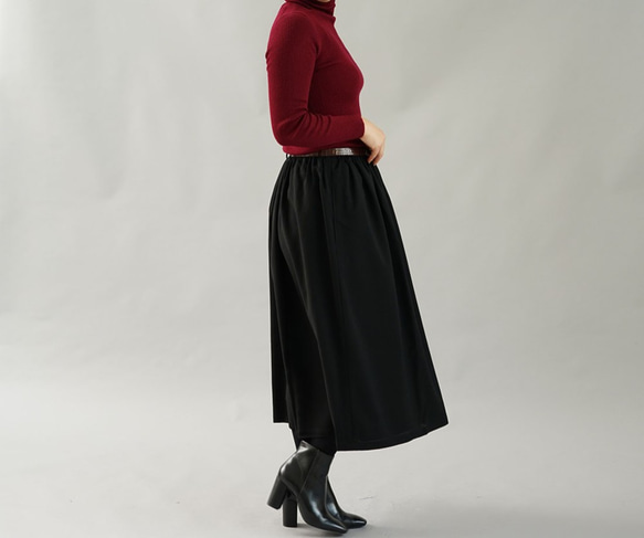【Wafu】Mimore長裙純羊毛100％襯里內部膝蓋長度喇叭裙底/黑色sk4-101 第3張的照片
