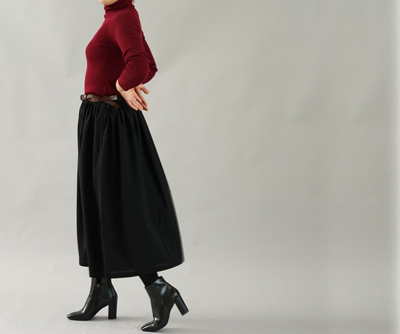 【Wafu】Mimore長裙純羊毛100％襯里內部膝蓋長度喇叭裙底/黑色sk4-101 第6張的照片