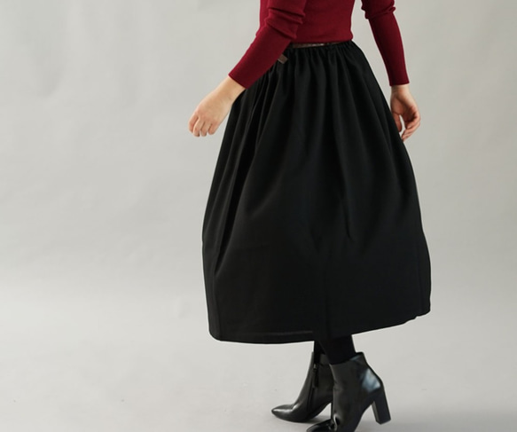【Wafu】Mimore長裙純羊毛100％襯里內部膝蓋長度喇叭裙底/黑色sk4-101 第8張的照片