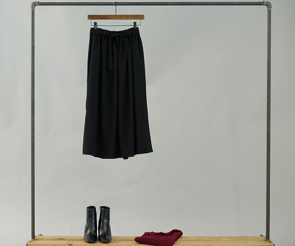 【Wafu】Mimore長裙純羊毛100％襯里內部膝蓋長度喇叭裙底/黑色sk4-101 第9張的照片