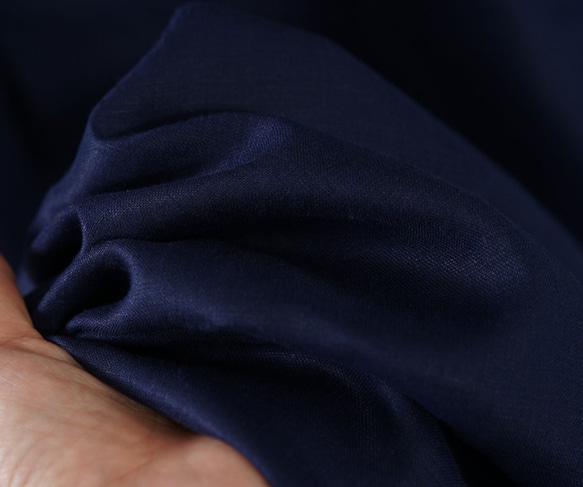 【wafu】薄地 リネンワンピース シャツ ドレス 5分袖  ミモレ丈 紐 / オリエンタルブルー a064b-obn1 5枚目の画像