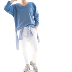 【Wafu】&lt;試用品&gt; Moromi Lyocell棉質外套上衣V領落肩藍色t16-14 第3張的照片