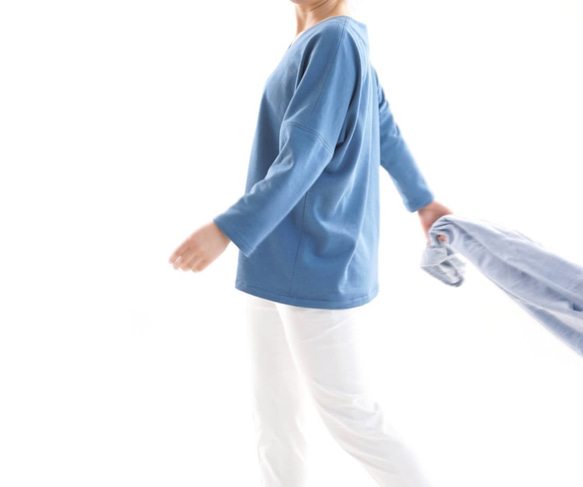 【Wafu】&lt;試用品&gt; Moromi Lyocell棉質外套上衣V領落肩藍色t16-14 第6張的照片