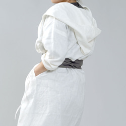 中厚 リネン カシュクール フードコート ロング丈 長袖 /ホワイト a005c-wht2 3枚目の画像