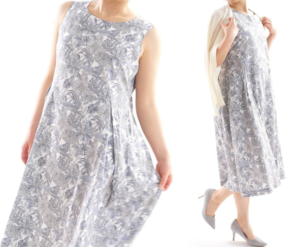 【Wafu +】Liberty單件內襯無袖Mimore長度花卉圖案連衣裙/ Angelica Gala a19-7 第2張的照片