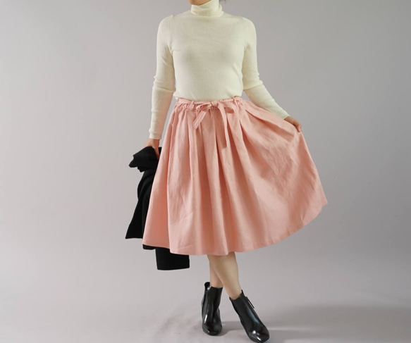 [由於規格變更售罄]中厚亞麻裙褶腰身橡膠/ Rose Somon s013a-rsm2 第4張的照片