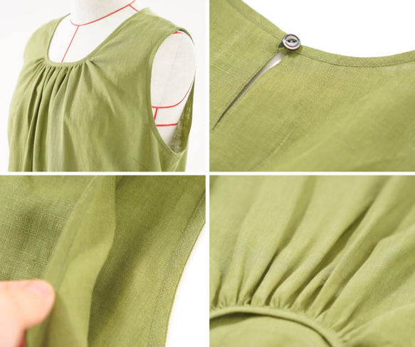 【一件試穿】立陶宛亞麻一件收集圓領無袖Mimore長裙/橄欖色帕薩a40-7 第9張的照片
