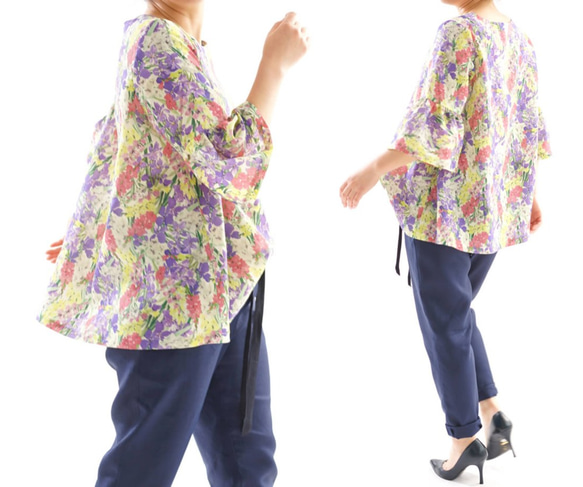 【Wafu】自由女式束腰上衣Flair Sleeve A Line Blouse / Whitley Yellow System 第2張的照片