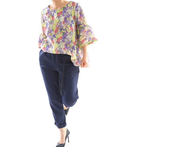 【Wafu】自由女式束腰上衣Flair Sleeve A Line Blouse / Whitley Yellow System 第5張的照片