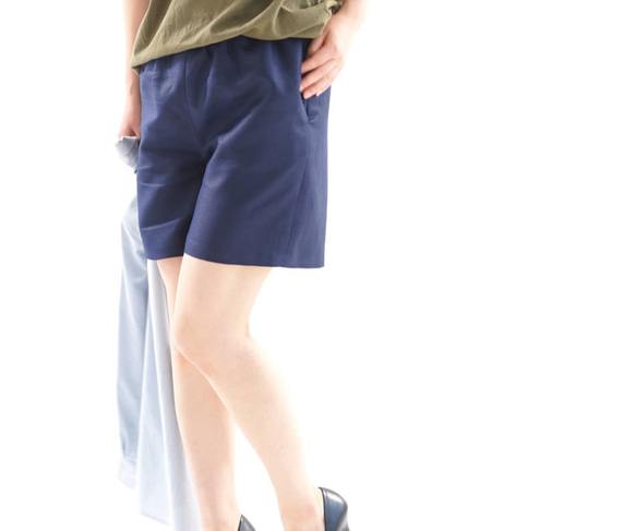 【Wafu】中號亞麻短褲短褲/東方藍色b008a-obn2 第4張的照片
