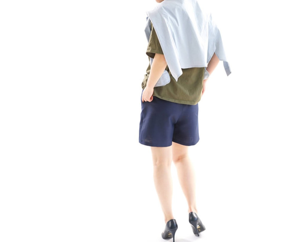 【Wafu】中號亞麻短褲短褲/東方藍色b008a-obn2 第5張的照片
