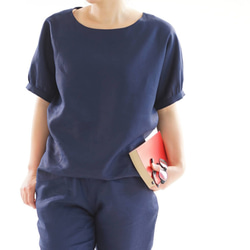 【wafu】中厚 リネン ブラウス ドルマンスリーブ チュニック Tシャツ / オリエンタルブルー t12-16 1枚目の画像