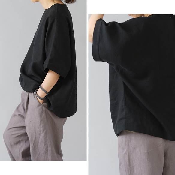 【リネントップス】 風がぬける ビックサイズ Tシャツ   / ブラック t016c-bck1 2枚目の画像