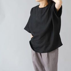 【リネントップス】 風がぬける ビックサイズ Tシャツ   / ブラック t016c-bck1 8枚目の画像