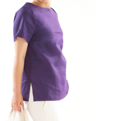 【wafu】薄地 リネンブラウス ボートネック Tシャツ チュニック 半袖 / オーベルジーヌ t003d-obj1 7枚目の画像